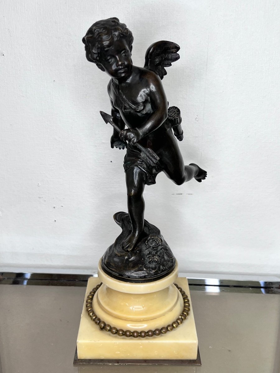 Sujet Sculpture Angelot Amour En Bronze