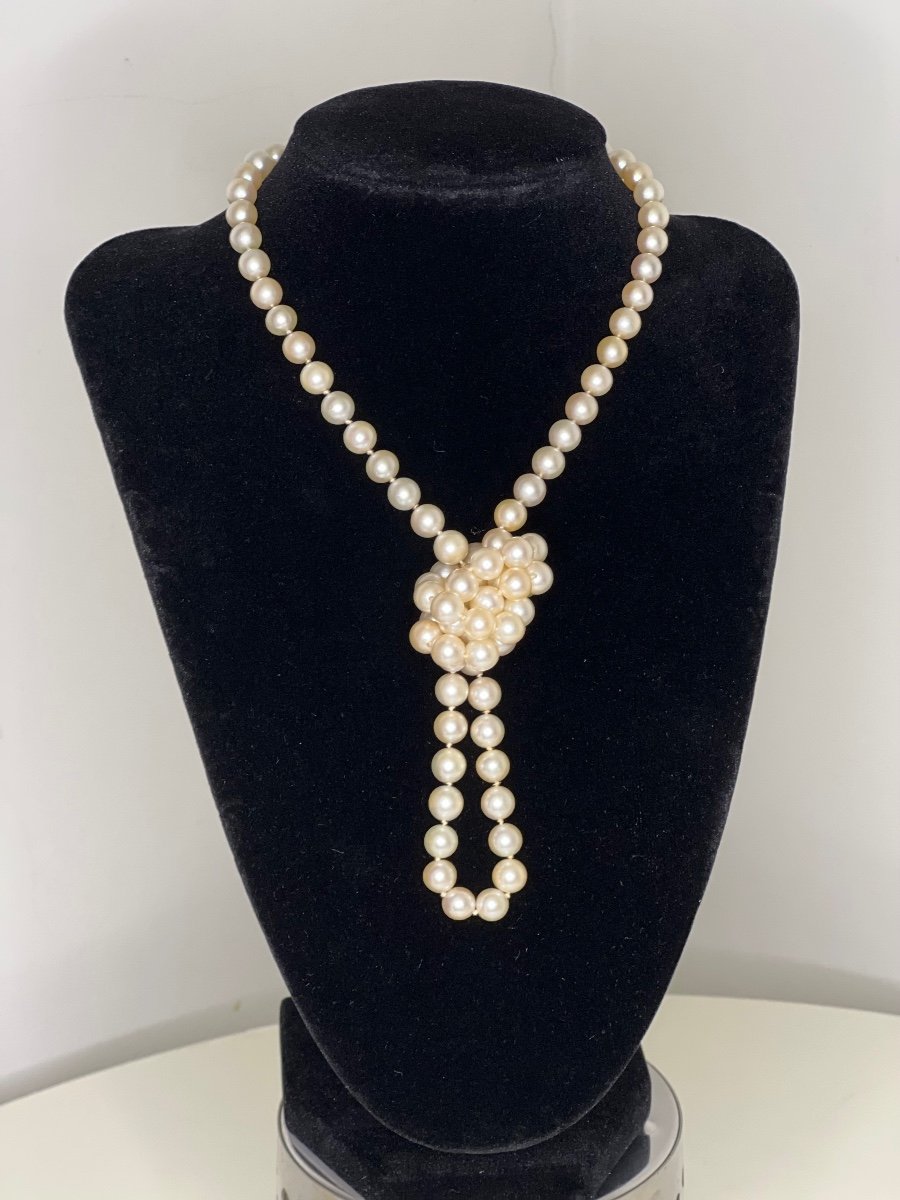 Choker Necklace 87 Akoya Cultured Pearls 70 Cm 18k Gold Clasp-photo-2