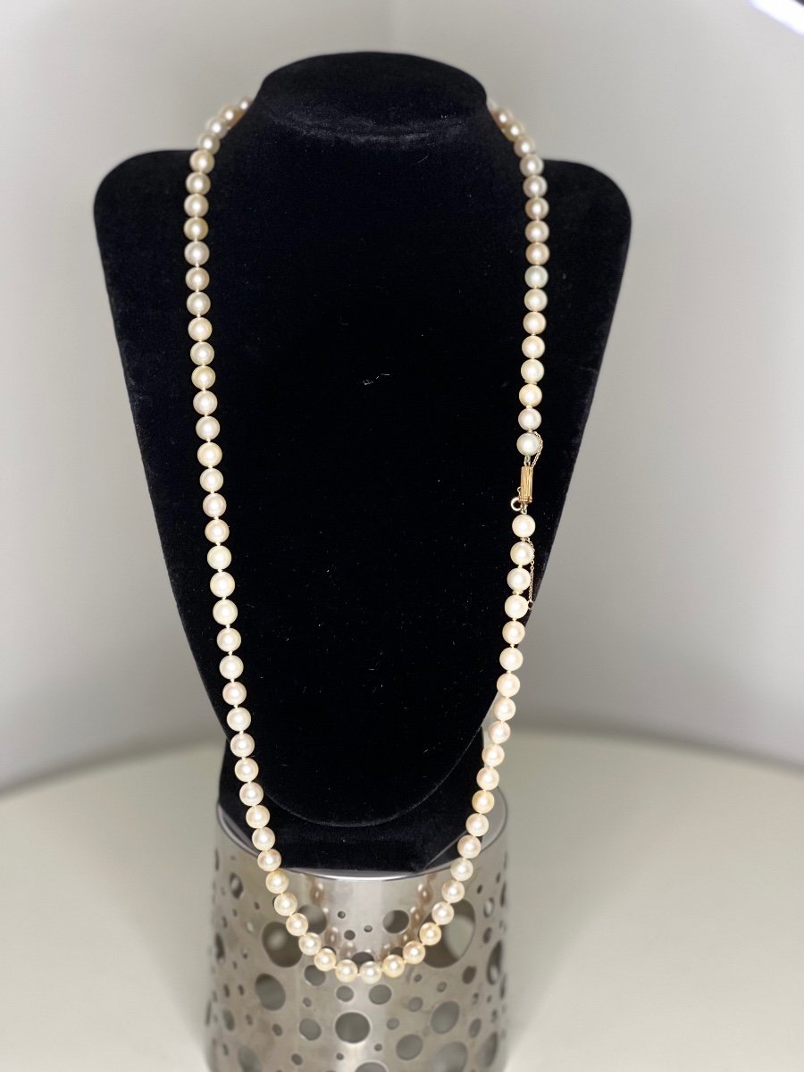 Choker Necklace 87 Akoya Cultured Pearls 70 Cm 18k Gold Clasp-photo-3