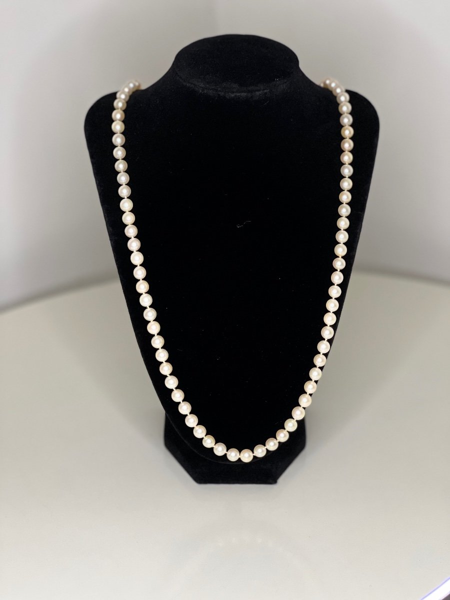 Choker Necklace 87 Akoya Cultured Pearls 70 Cm 18k Gold Clasp