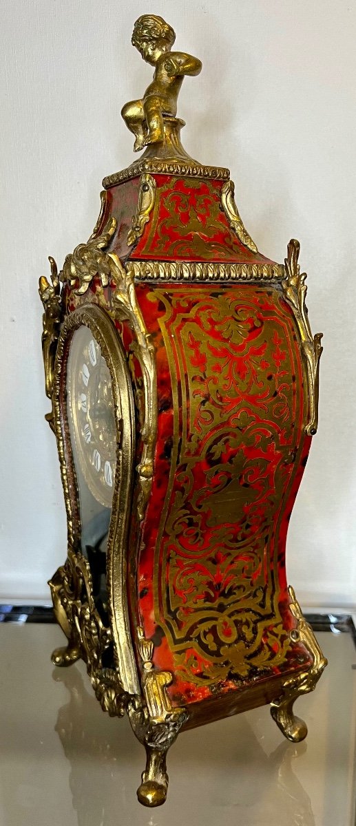 Large Boulle Cartel Louis XV Style 42 Cm Pendulum Clock Uhre 19th Century-photo-2