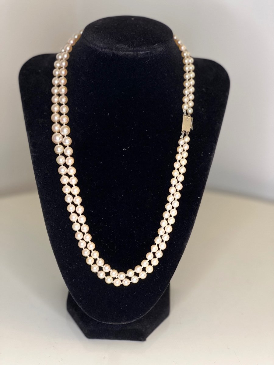 Collier Double Rangs 146 Perles De Culture Blanche Akoya Fermoir Or 18k 53 Cm-photo-2