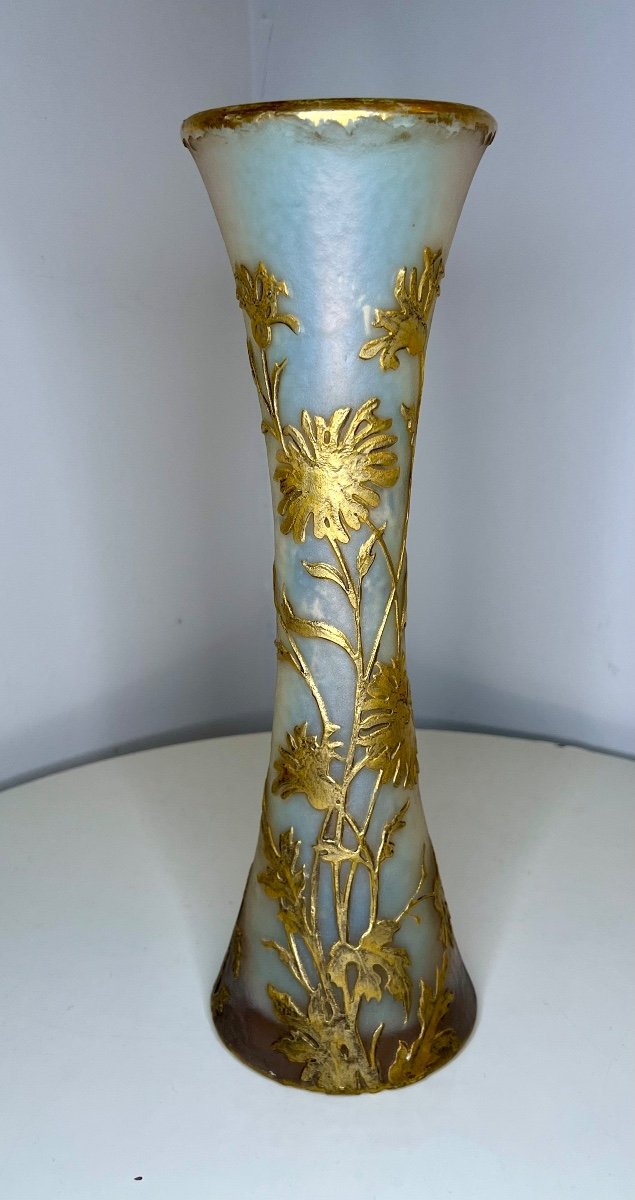 Grand Vase Diabolo Pâte De Verre Daum 19 Eme Siècle ( Legras Gallé )