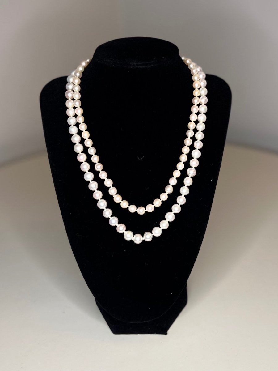 Double Row Cultured Pearl Choker Necklace Silver Clasp 42 Cm