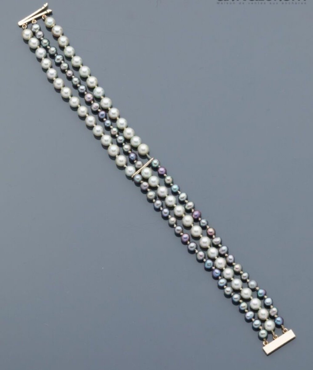 3 Row Bracelet Tahitian South Sea Pearls 18k Gold Clasp 19 Cm-photo-3