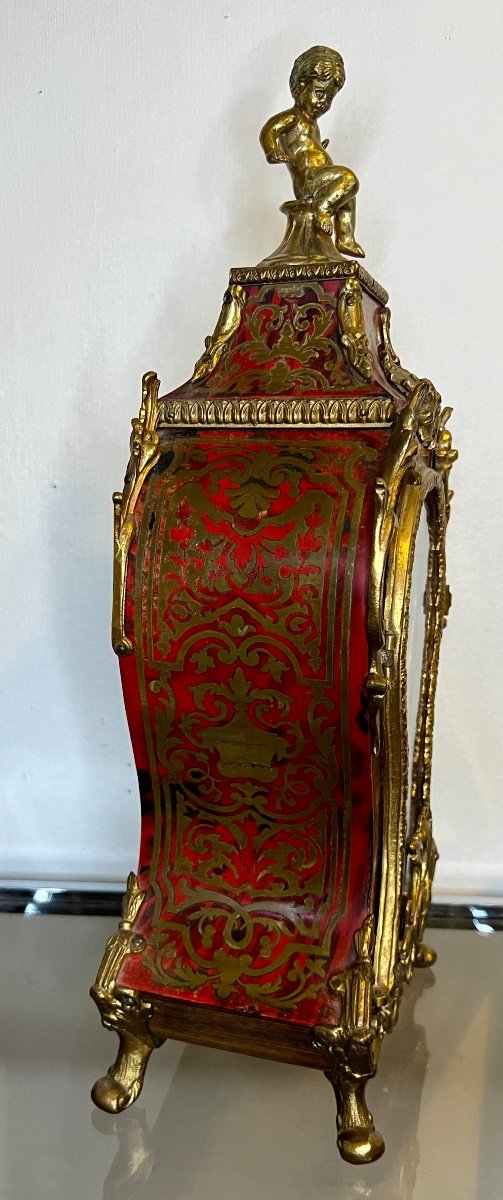 Large Boulle Cartel Louis XV Style 42 Cm Pendulum Clock Uhre 19 Eme Century-photo-3