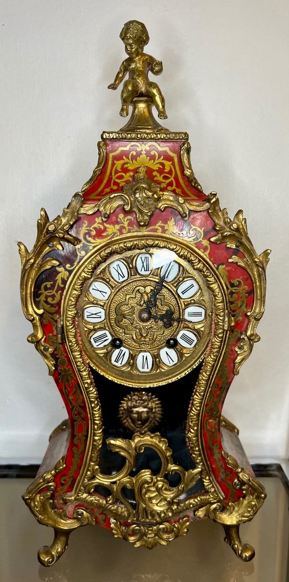 Large Boulle Cartel Louis XV Style 42 Cm Pendulum Clock Uhre 19 Eme Century