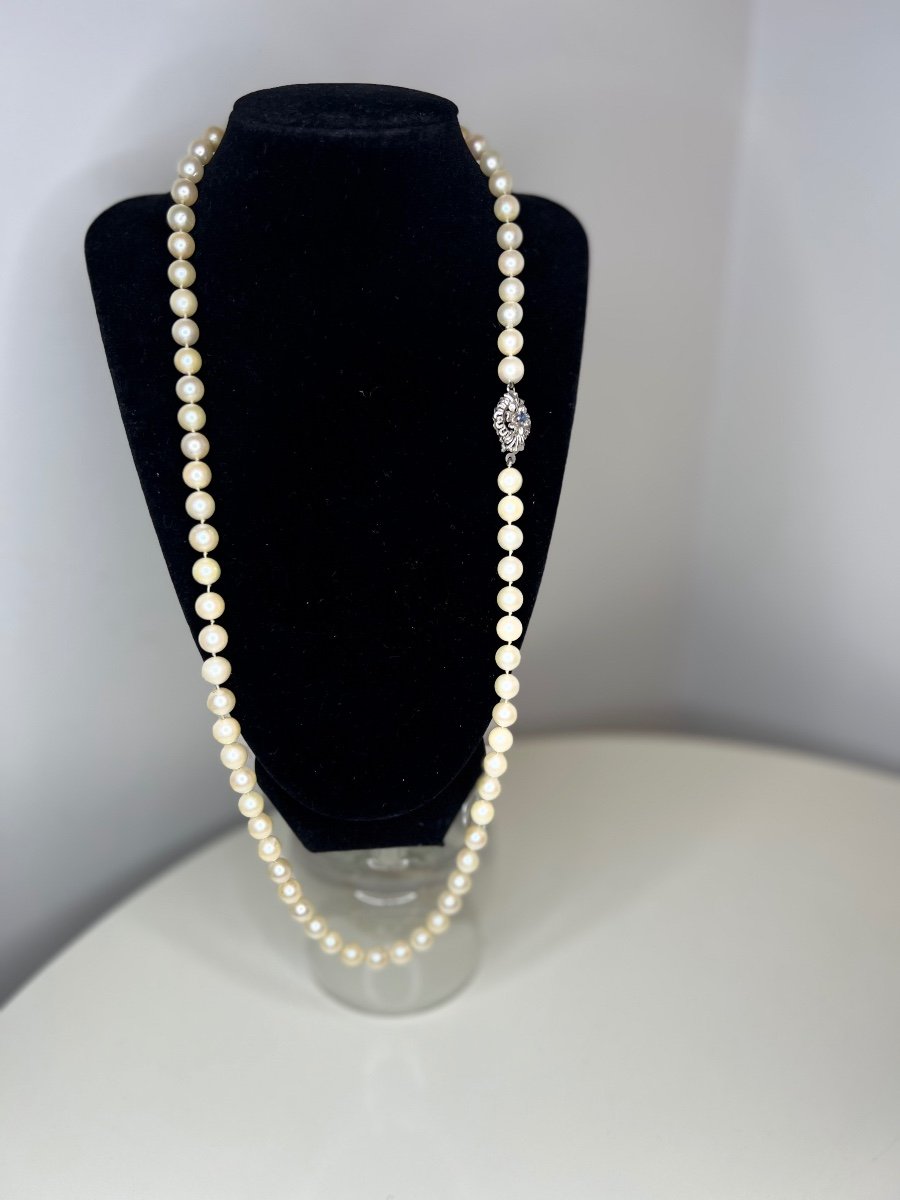 Sautoir Collier 74 Perles De Culture Blanche Akoya Fermoir Or 18k Saphir 74 Cm-photo-2