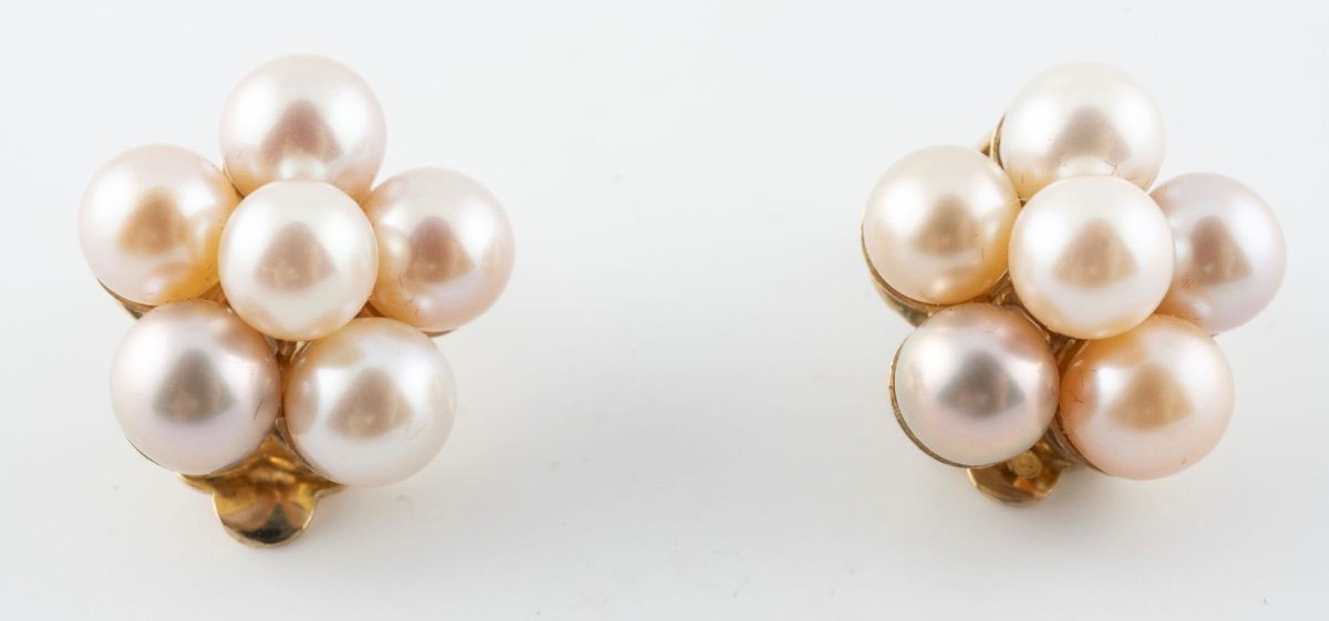 Pair Of 18k Gold Cultured Pearl Clip-on Earrings-photo-3