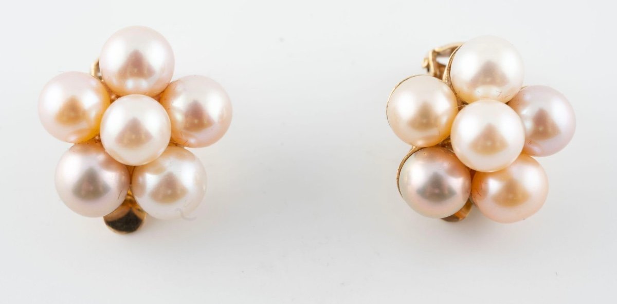 Pair Of 18k Gold Cultured Pearl Clip-on Earrings