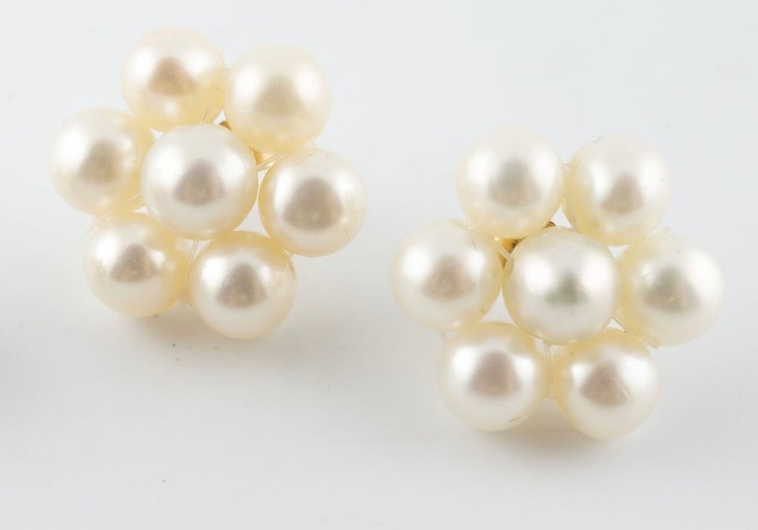 Pair Of 18k Gold And Cultured Pearl Earrings 