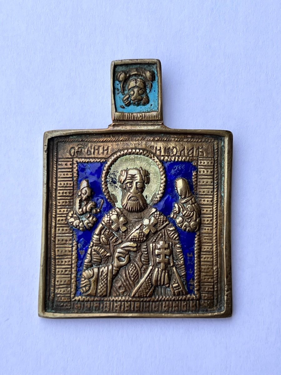 Russian Icon Bronze Cloisonne Enamel 19th Century Saint Sergius Of Radonezh