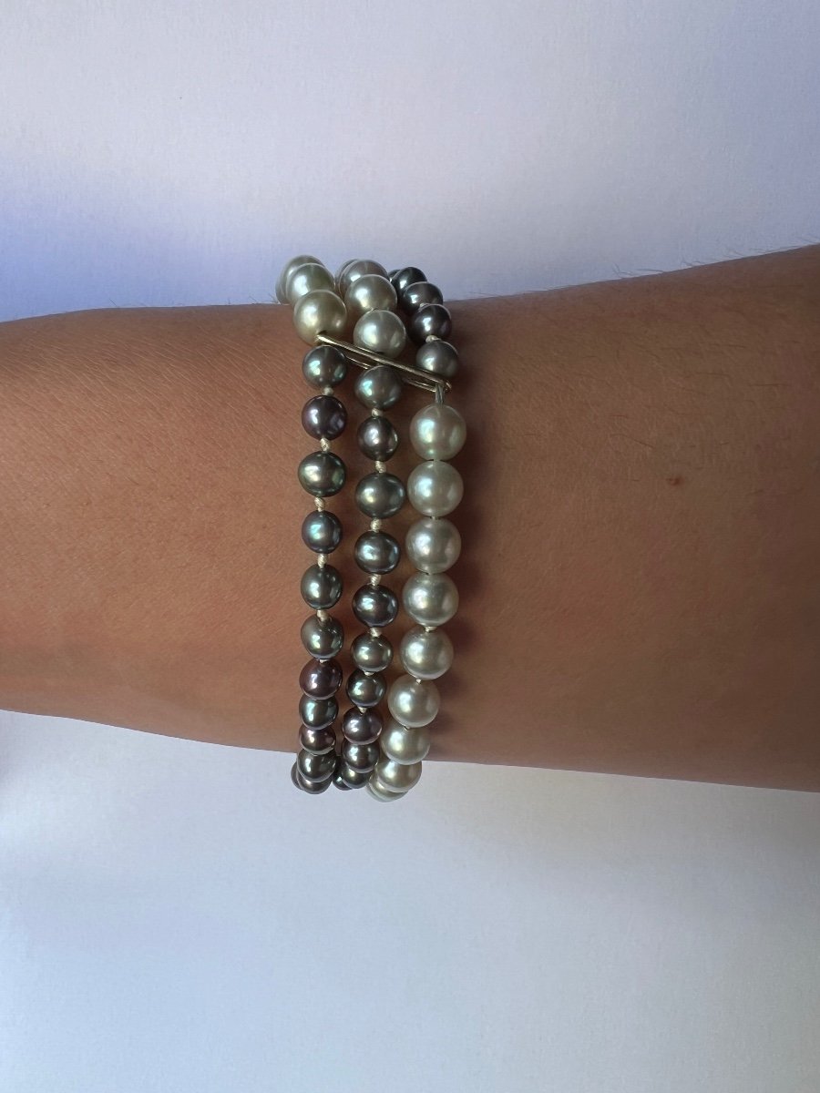 3 Row Bracelet Tahitian South Sea Pearls 18k Gold Clasp 19 Cm