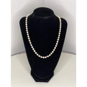 Akoya White Cultured Pearl Chocker Necklace 18k Gold Clasp 49 Cm