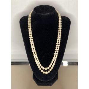 2 Row Necklace 166 Cultured Pearls 18k Gold Clasp 51.5 Cm