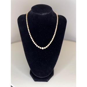 Collier 77 Perles Fines En Chute Début 20 Eme Siecle Or Et Diamants 45 Cm Art Déco