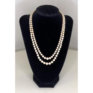 2 Row Necklace 138 Cultured Pearls 18k Gold Clasp 44 Cm