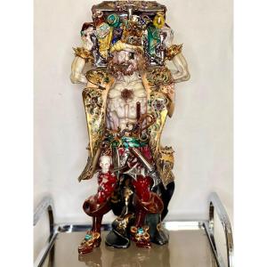 Spectacular Faience Statue The King Of Pirates Barbotine Italy E. Pattarino