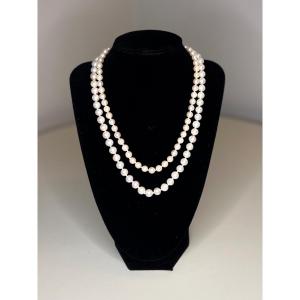 Double Row Cultured Pearl Choker Necklace Silver Clasp 42 Cm