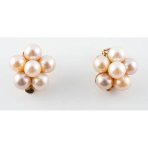 Boucles D’oreille Paire De Clips D’oreille Or 18k Perles De Culture