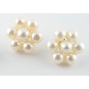 Pair Of 18k Gold And Cultured Pearl Earrings 