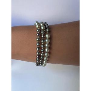 3 Row Bracelet Tahitian South Sea Pearls 18k Gold Clasp 19 Cm