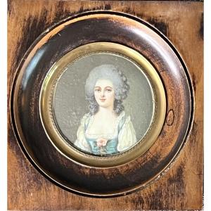 Portrait Miniature Peinture Painting Jeune Femme 19 Eme Siecle