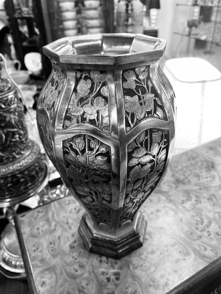 Rare Christofle Vase In Art Deco Bronze-photo-3