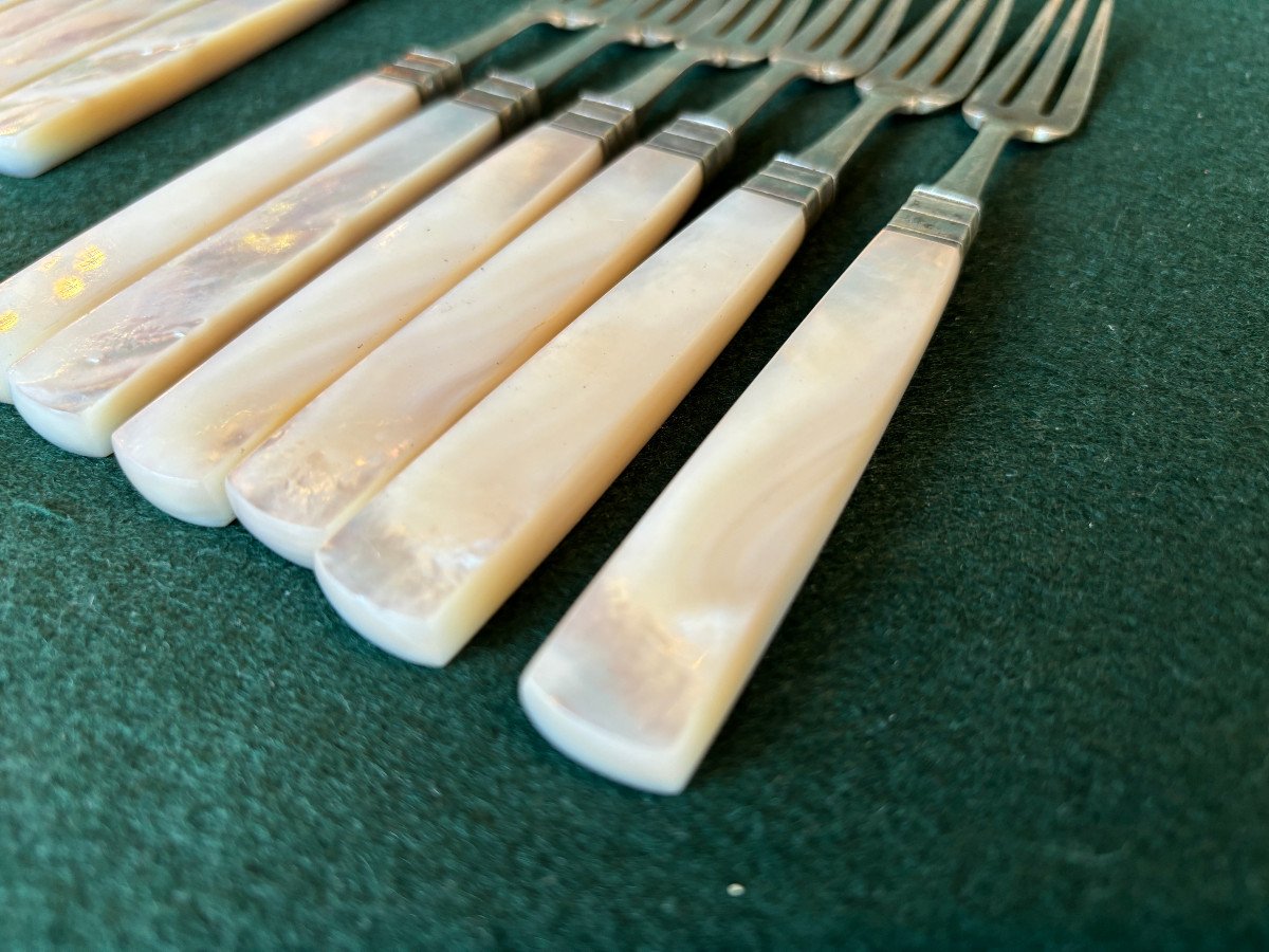 6 Forks And 6 Dessert/cheese Knives With Mother-of-pearl Handles-photo-2