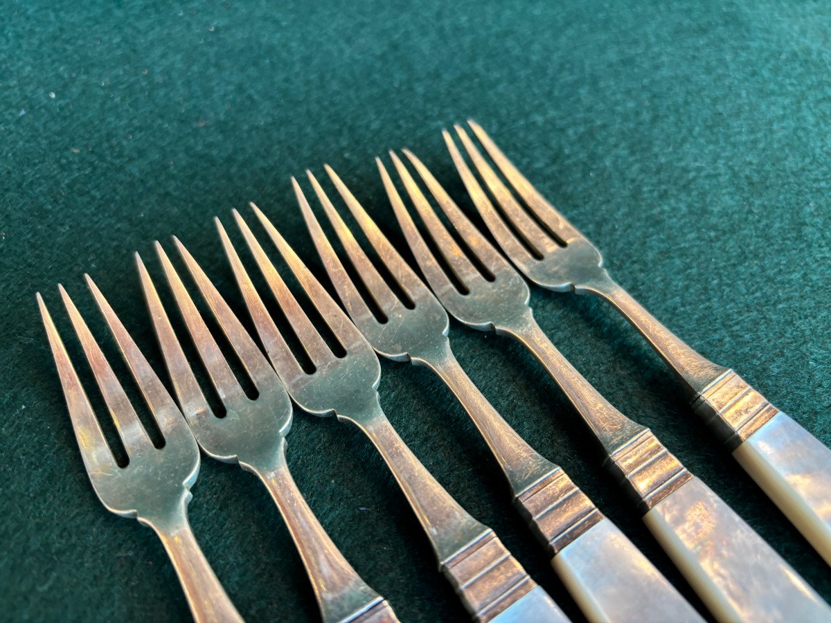 6 Forks And 6 Dessert/cheese Knives With Mother-of-pearl Handles-photo-3