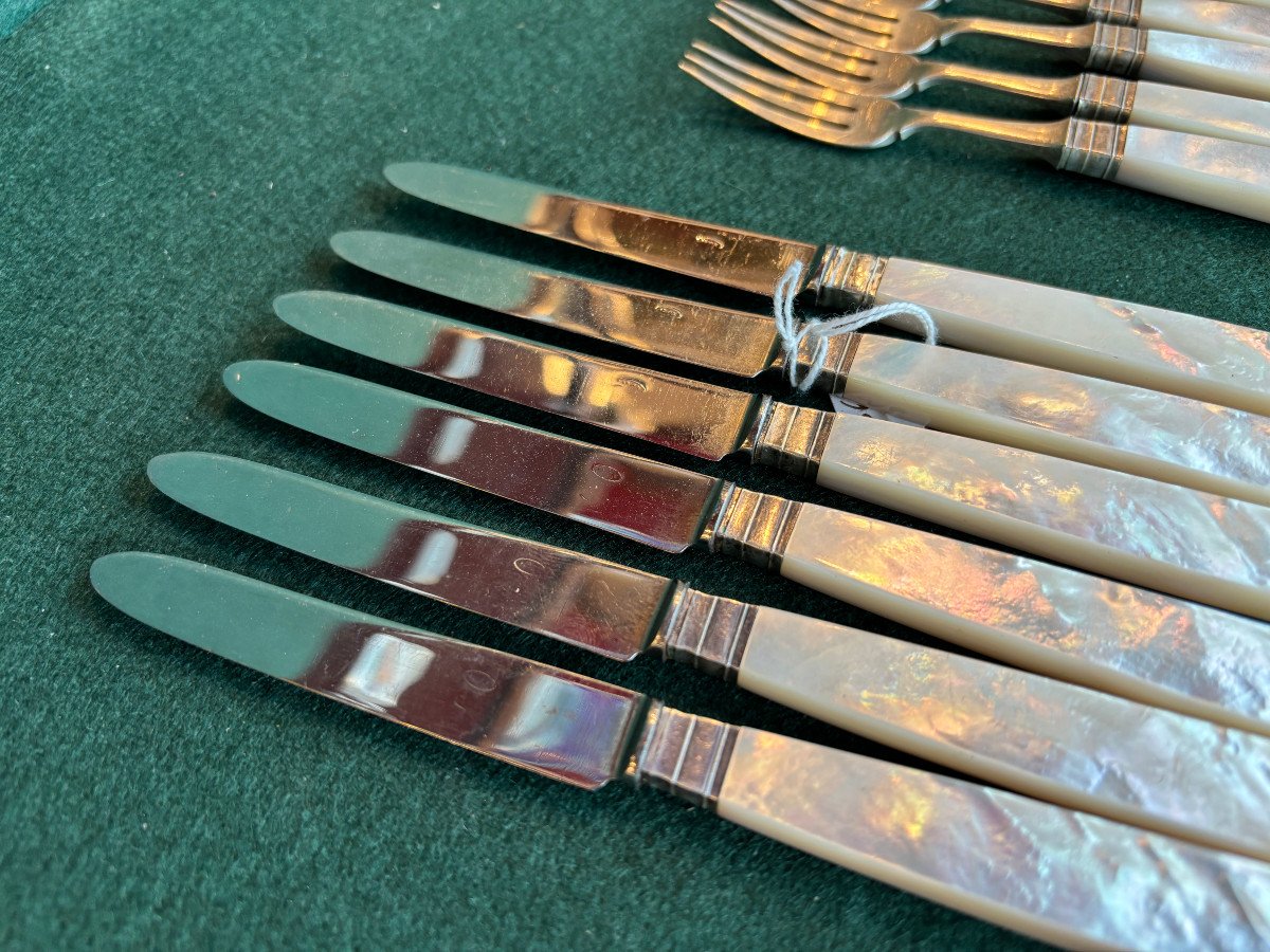 6 Forks And 6 Dessert/cheese Knives With Mother-of-pearl Handles-photo-4