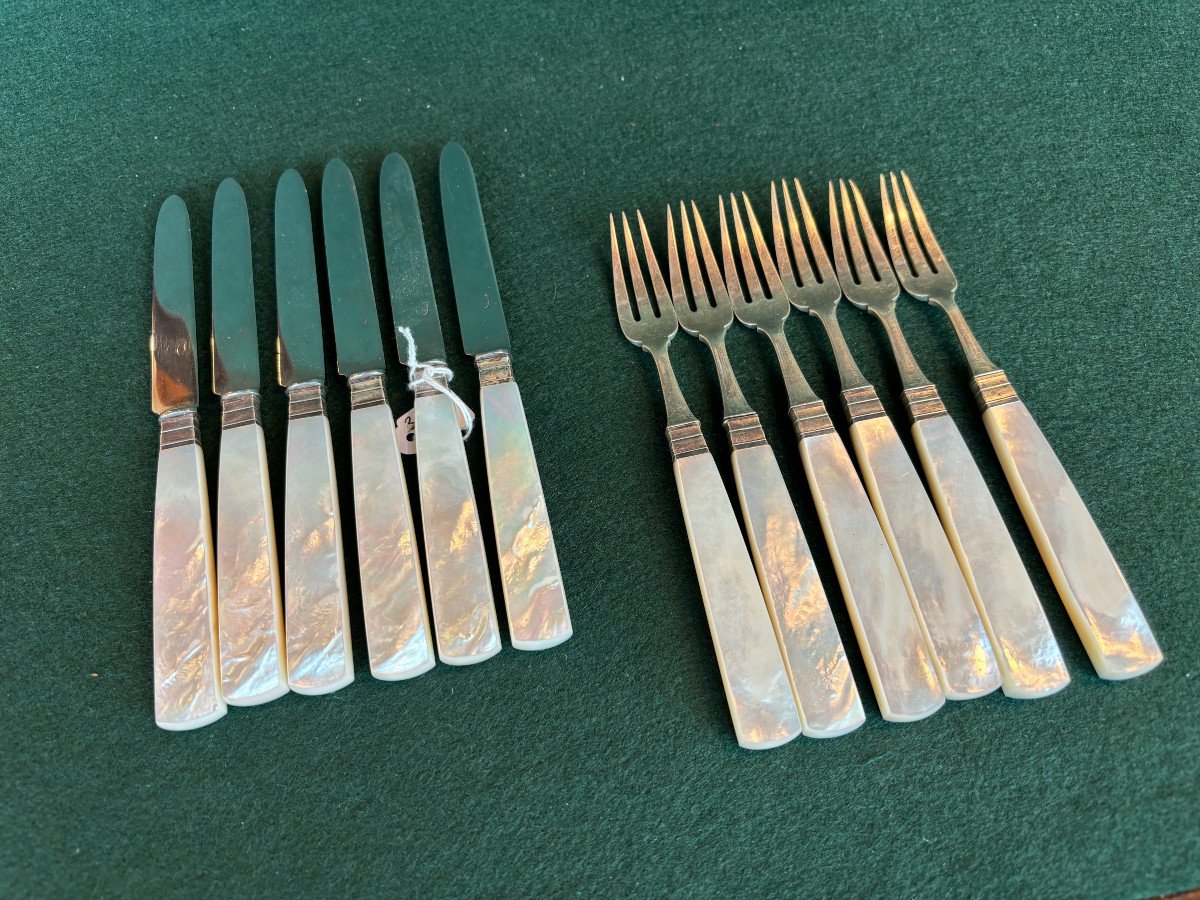 6 Forks And 6 Dessert/cheese Knives With Mother-of-pearl Handles-photo-1