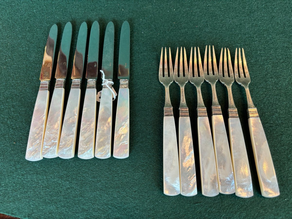 6 Forks And 6 Dessert/cheese Knives With Mother-of-pearl Handles