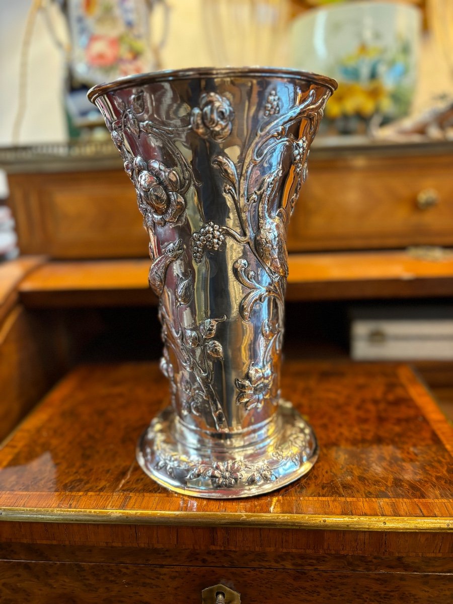 Vase En Argent Massif, Art Nouveau Signé De Simon Rosenau Ht 25,5cm-photo-2