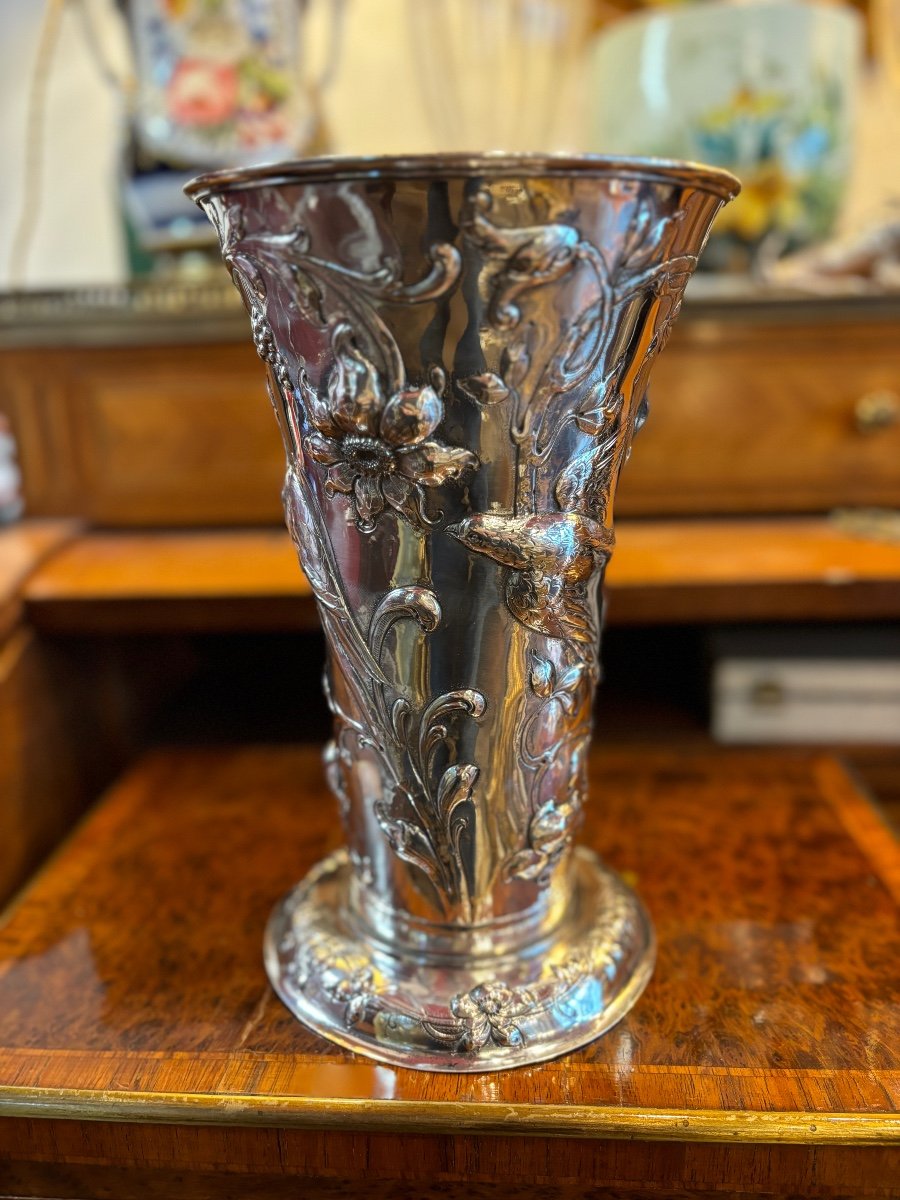 Vase En Argent Massif, Art Nouveau Signé De Simon Rosenau Ht 25,5cm-photo-3