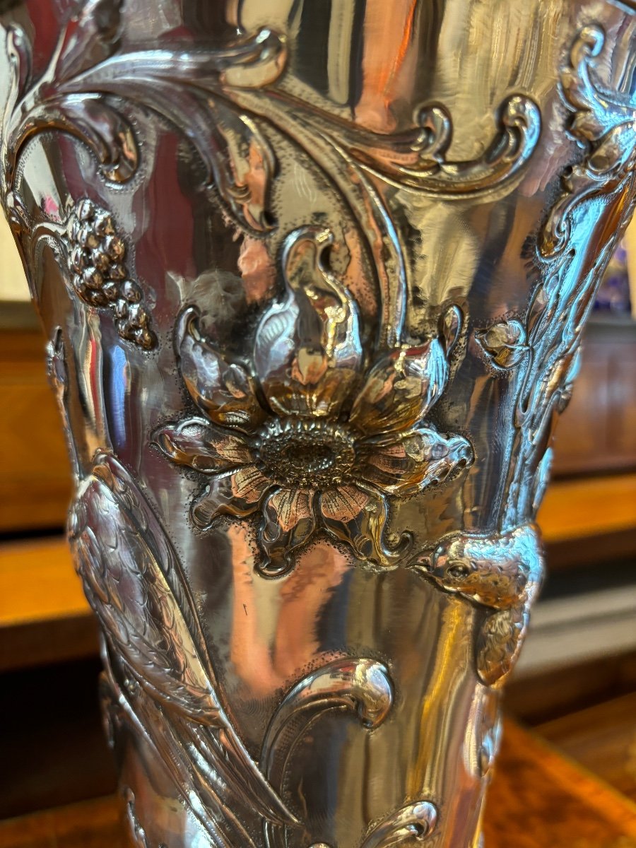 Vase En Argent Massif, Art Nouveau Signé De Simon Rosenau Ht 25,5cm-photo-1