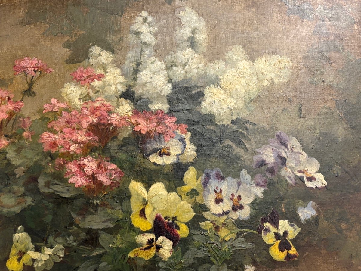 Achille Cesbron 1849 - 1913 : Bouquet De Fleurs Sur Toile. 85 X 70cm-photo-3