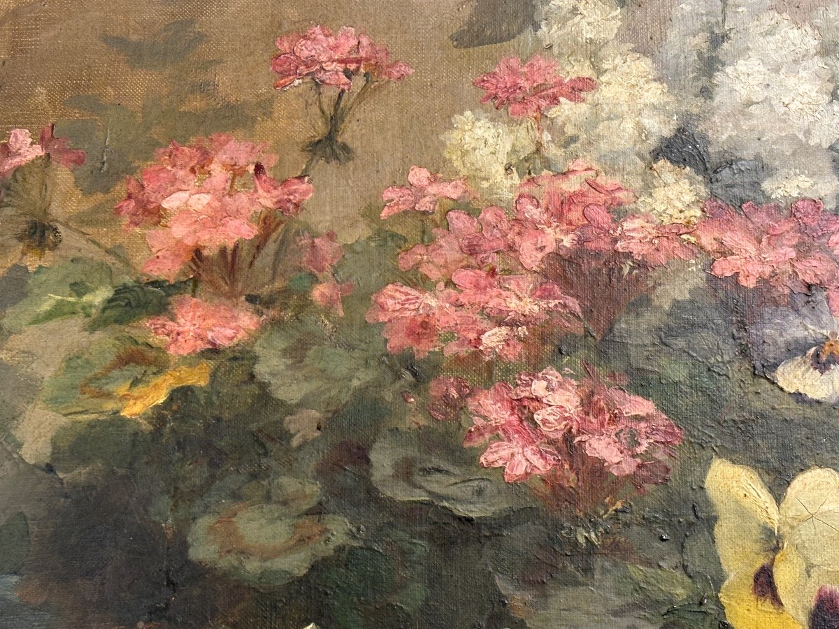 Achille Cesbron 1849 - 1913 : Bouquet De Fleurs Sur Toile. 85 X 70cm-photo-4