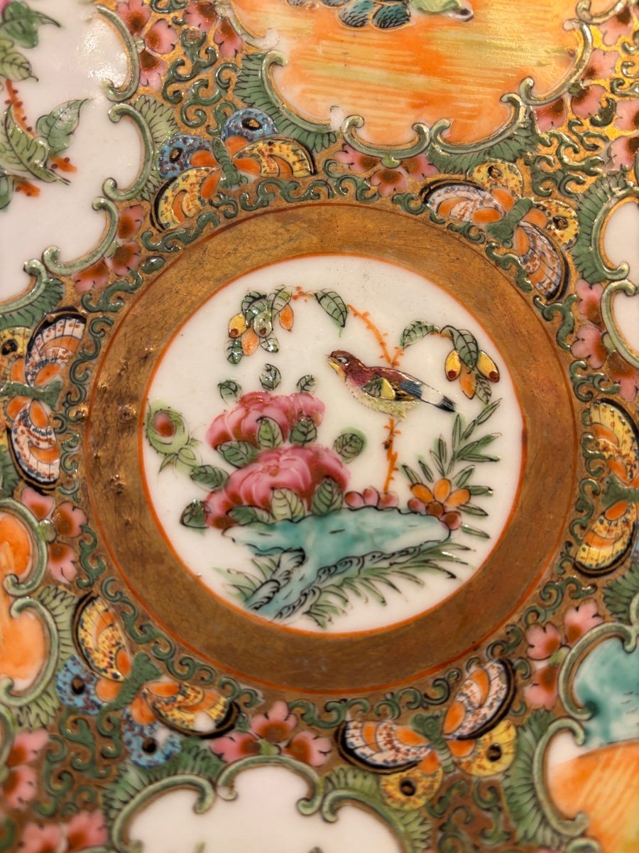  CHINE Grand plat en porcelaine de Canton 38cm époque XIXe Très bon état-photo-1