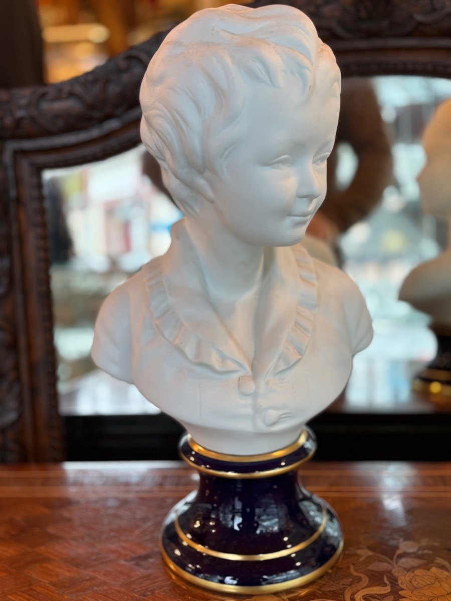 Pair Of Biscuit Busts, Height 40 Cm, The Brongniart Children, After Houdon-photo-2