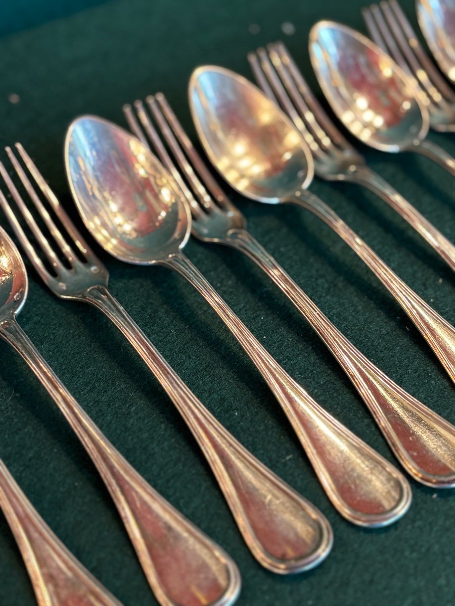 12 Cutlery For Entremets, Dessert, Solid Silver Minerva-photo-2