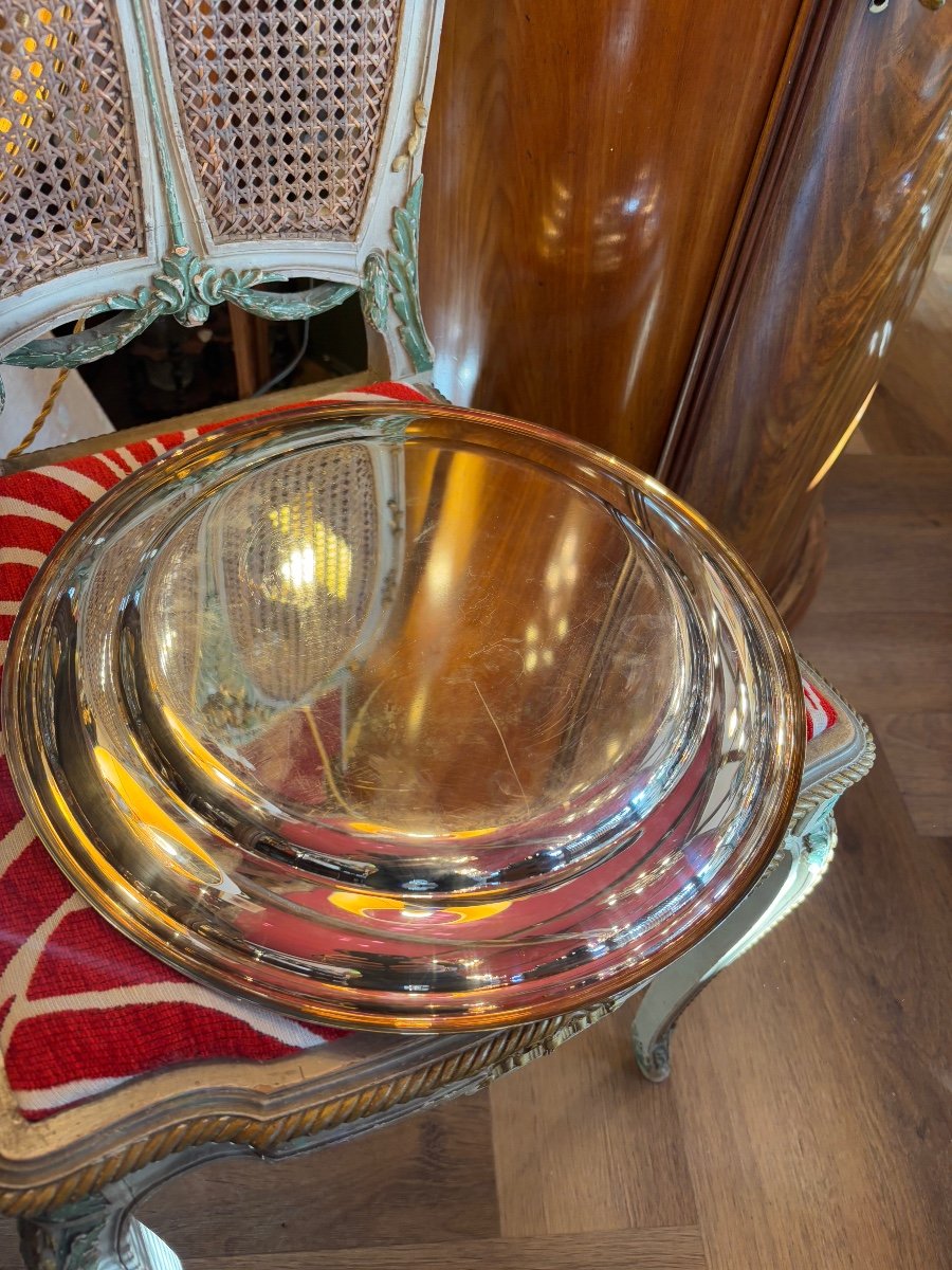 Plat De Service Avec Sa Cloche  En Métal Argenté diamètre 35cm-photo-1