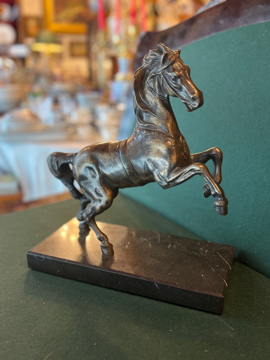 Cheval En Bronze Sur Socle En Marbre Ht 30cm-photo-1