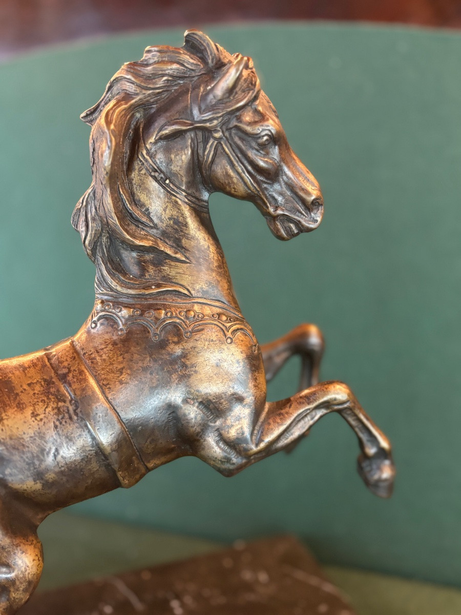 Cheval En Bronze Sur Socle En Marbre Ht 30cm-photo-2