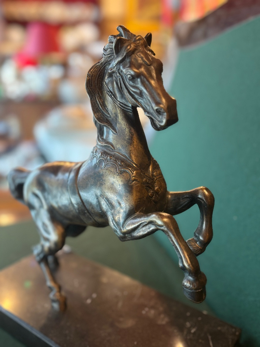 Cheval En Bronze Sur Socle En Marbre Ht 30cm-photo-3