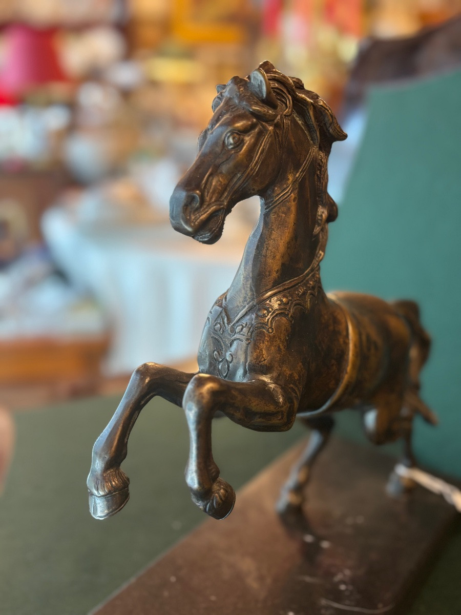 Cheval En Bronze Sur Socle En Marbre Ht 30cm-photo-4