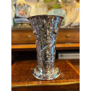 Solid Silver Vase, Art Nouveau Signed By Simon Rosenau Ht 25.5cm