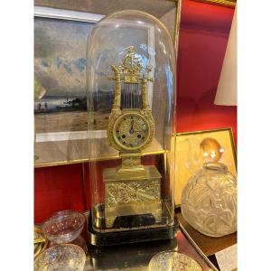 Empire Period Lyre Clock In Gilt Bronze - 19th Revised With Its Globe And Base