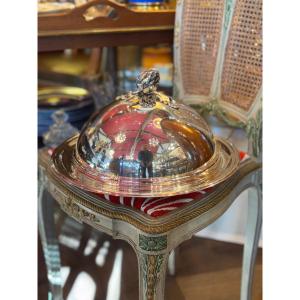 Plat De Service Avec Sa Cloche  En Métal Argenté diamètre 35cm