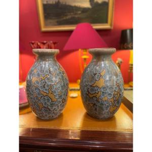 Pair Of Art Deco Vases Desvres Fourmaintraux Delassus In Perfect Condition